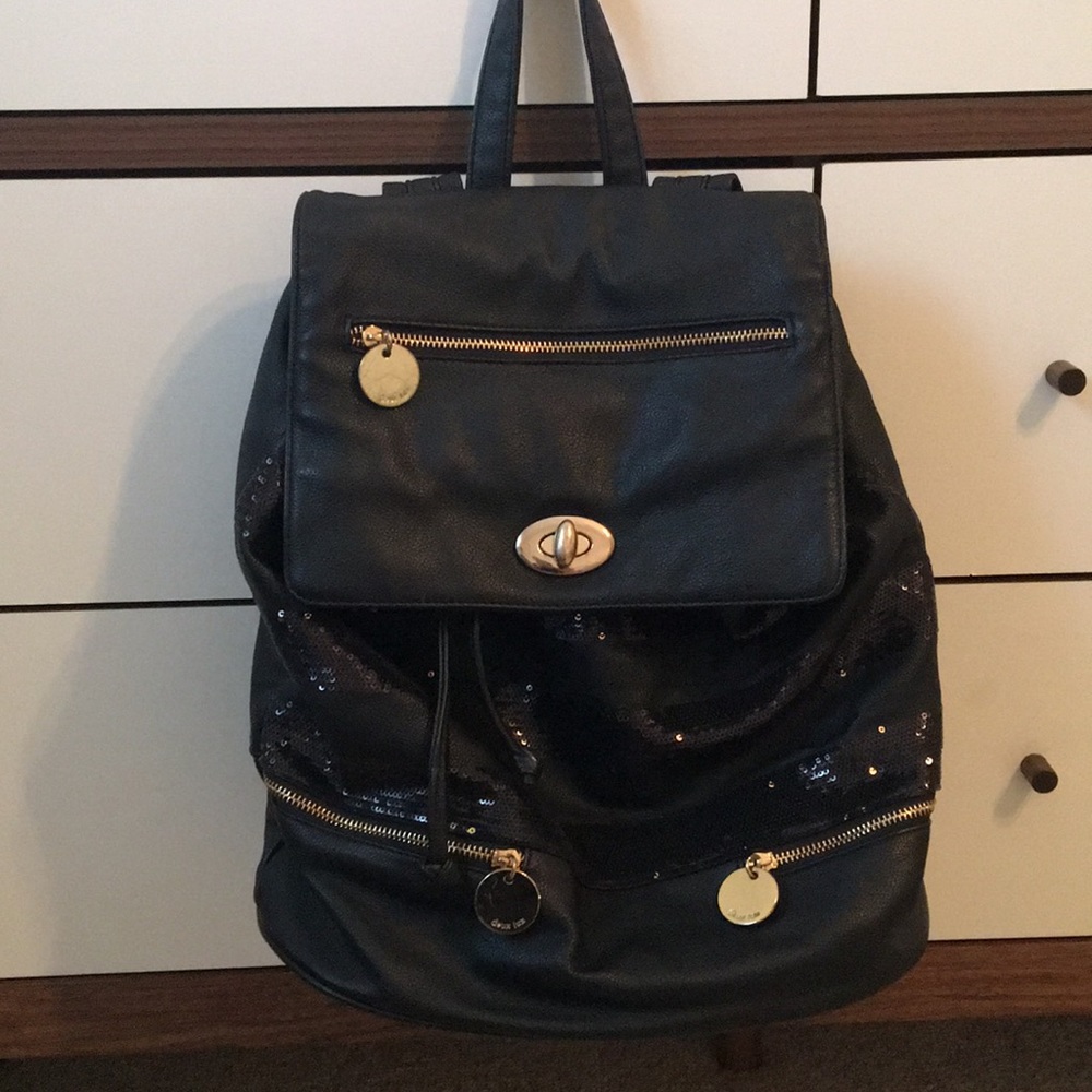 Gently used Black sequins striped backpack